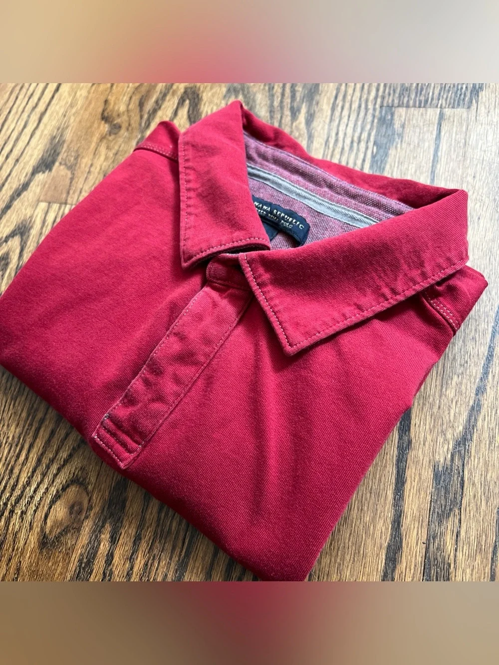 Banana Republic Red Fitted Pima Polo Shirt w/ Gray Stitching Men’s Large Preppy